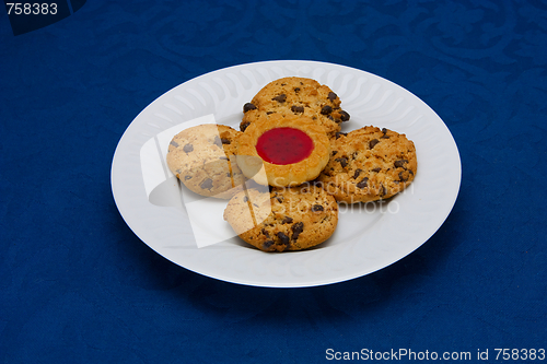 Image of cookies on a Plate on a blue background