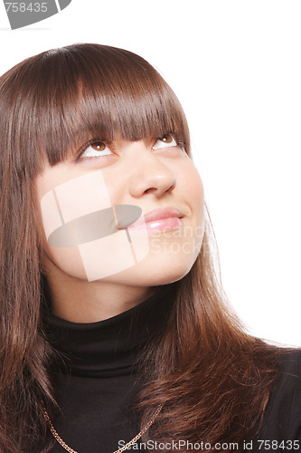 Image of Smiling brunette in black