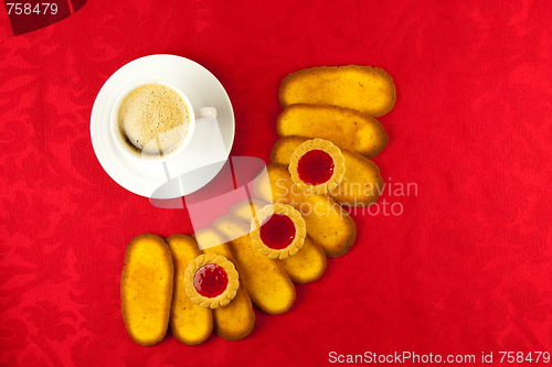 Image of Coffee and cookies on a red background