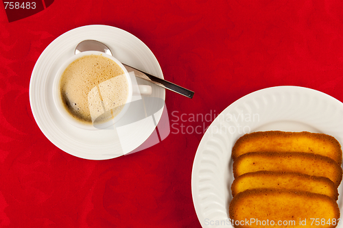 Image of Coffee and cookies on a red background