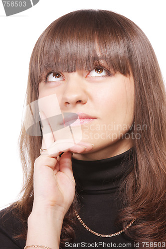 Image of Thoughtful brunette in black