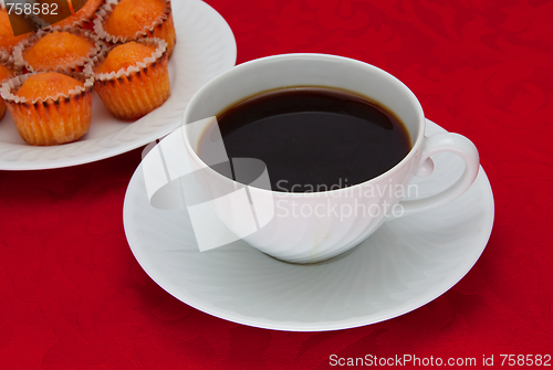 Image of Coffee cup over red background