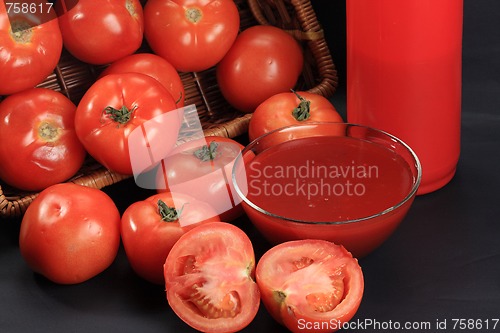 Image of Tomatoes from basket and ketchup