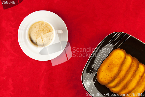 Image of Coffee and cookies on a red background