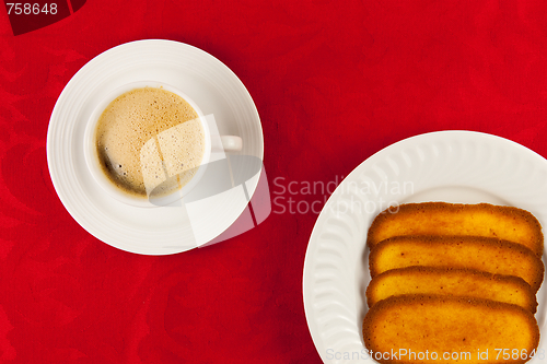 Image of Coffee and cookies on a red background