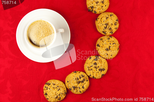 Image of Coffee and cookies on a red background