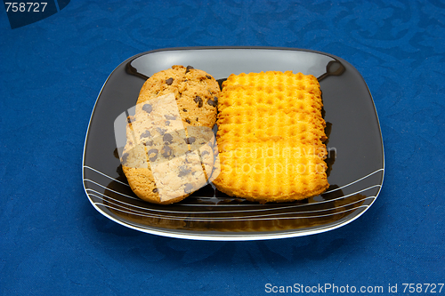 Image of cookies on a Plate on a blue background