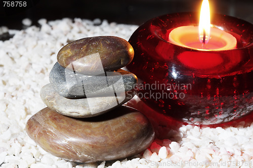 Image of Stones and blazing candle