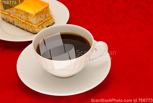 Image of Coffee cup over red background