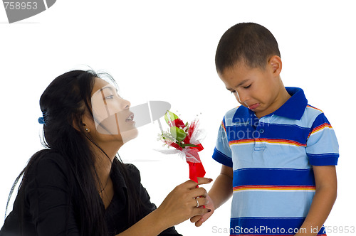 Image of small boy apologising to his mother