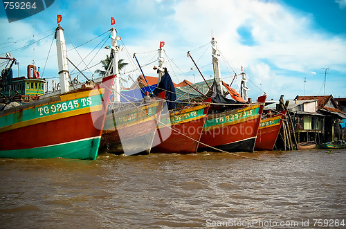 Image of Boats in Mekong Delta harbour