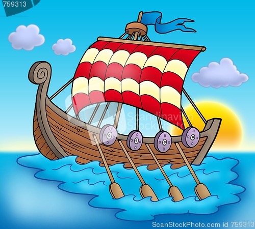 Image of Viking boat on sea