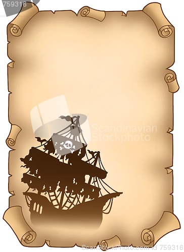 Image of Old scroll with mysterious pirate ship