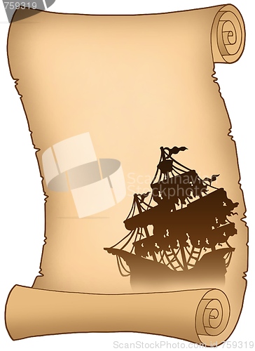 Image of Old scroll with mysterious ship silhouette