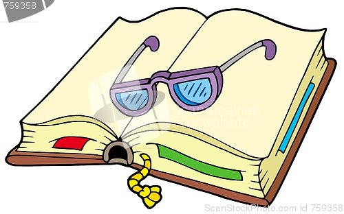 Image of Open book with glasses