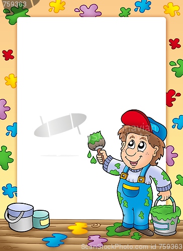 Image of Frame with cartoon house painter