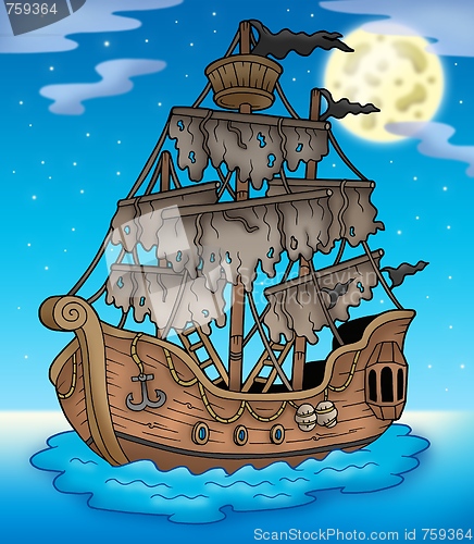 Image of Mysterious ship with full Moon