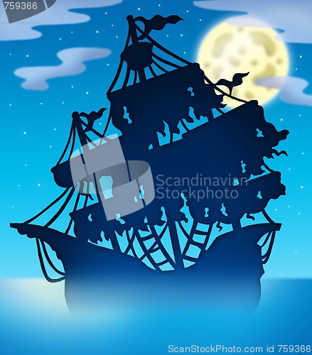 Image of Mysterious ship silhouette at night
