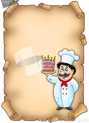 Image of Parchment with chef holding cake