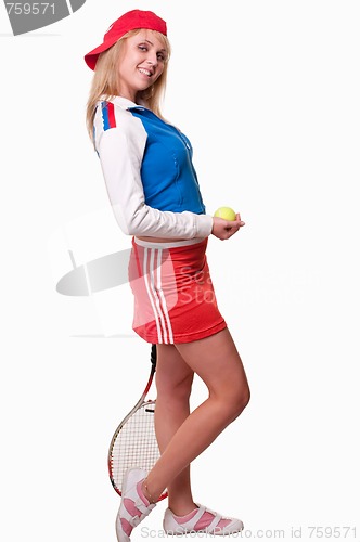 Image of Young attractive caucasian twenties woman tennis player