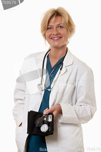 Image of Friendly attractive healthcare worker doctor nurse