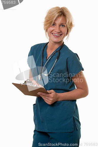 Image of Friendly attractive healthcare worker doctor nurse