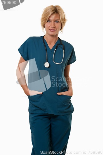 Image of Friendly attractive healthcare worker doctor nurse