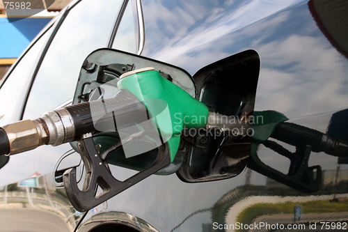 Image of petrol pump filling car up with fuel