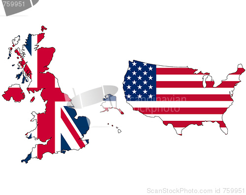 Image of UK and USA flag in map