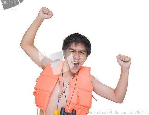 Image of Cheering enthusiast lifeguard