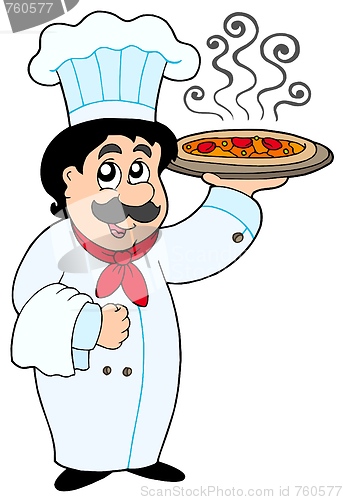 Image of Cartoon chef holding pizza