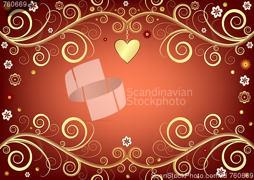 Image of Valentine pink background with gold heart 