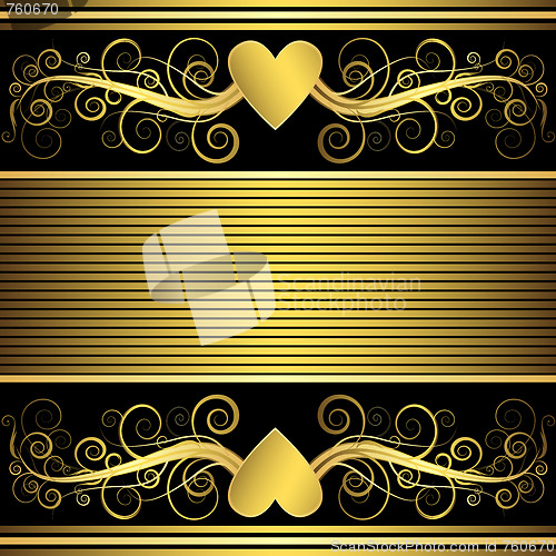 Image of Valentine black and golden  background with gold heart 