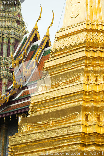 Image of Detail of a golden stupa at Wat Phra Kaeo in Bangkok