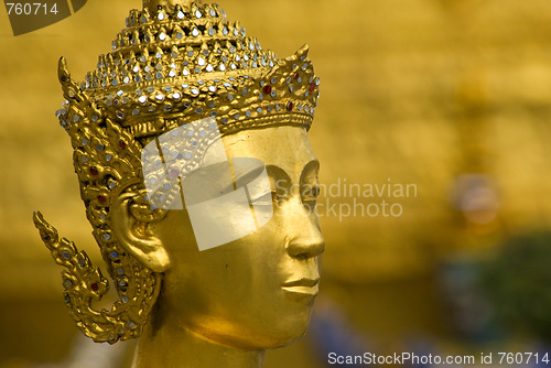 Image of Head of golden Kinnara at Wat Phra Kaeo in Bangkok