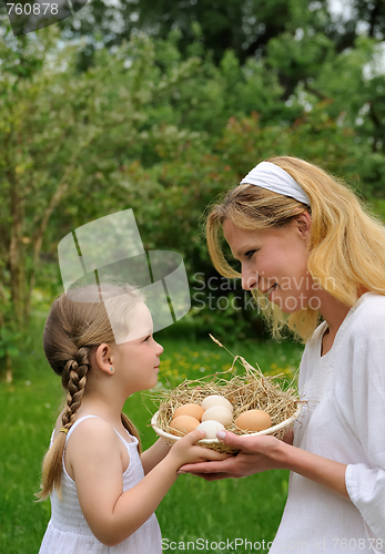 Image of Mother and daughter having Easter time