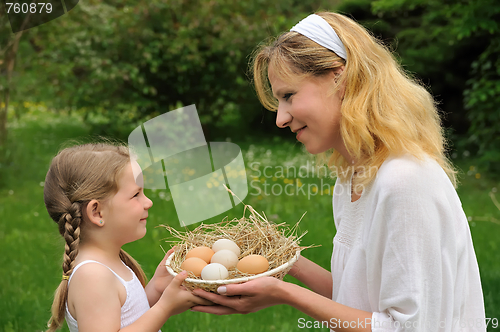 Image of Mother and daughter having Easter time