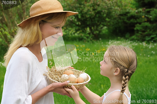 Image of Mother and daughter having Easter time