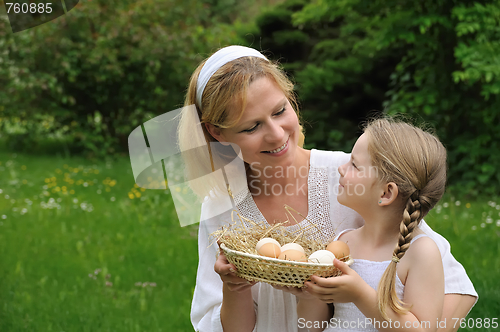 Image of Mother and daughter having Easter time