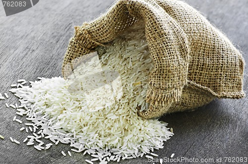 Image of Long grain rice in burlap sack