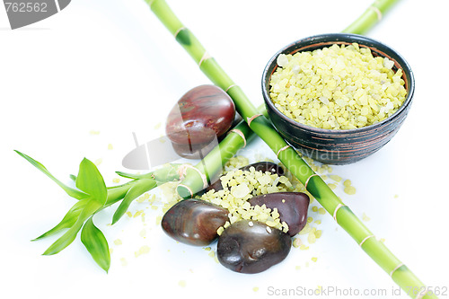 Image of green bath salt with bamboo