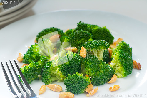 Image of fresh sauteed broccoli and almonds