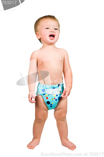 Image of Cute Baby Boy Isolated Wearing Cloth Diaper 