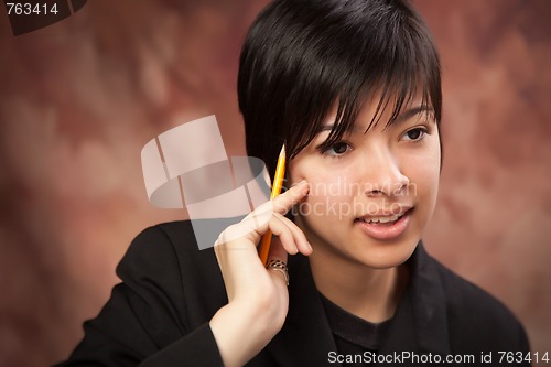 Image of Multiethnic Girl Talking During Portrait.