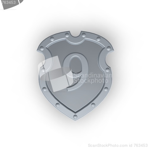 Image of number nine on a metal shield