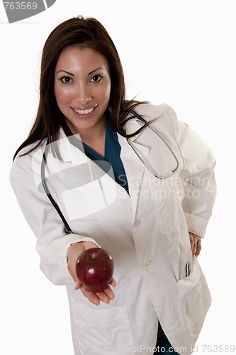 Image of Young attractive friendly thirties hispanic woman doctor 