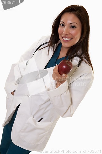 Image of Young attractive friendly thirties hispanic woman doctor 