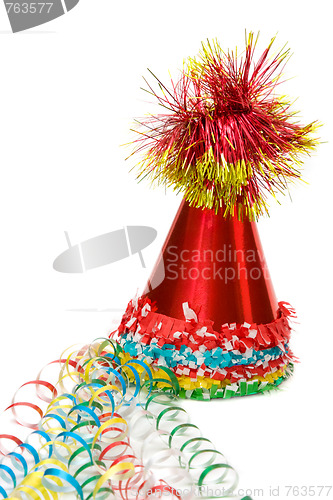 Image of Colorful party caps with colored ribbons