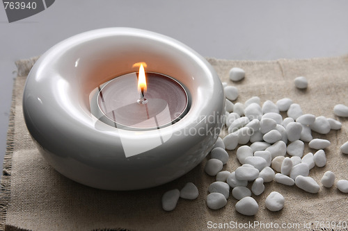 Image of candles and massage stones in a calm zen spa