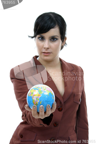 Image of young pretty woman with Earth